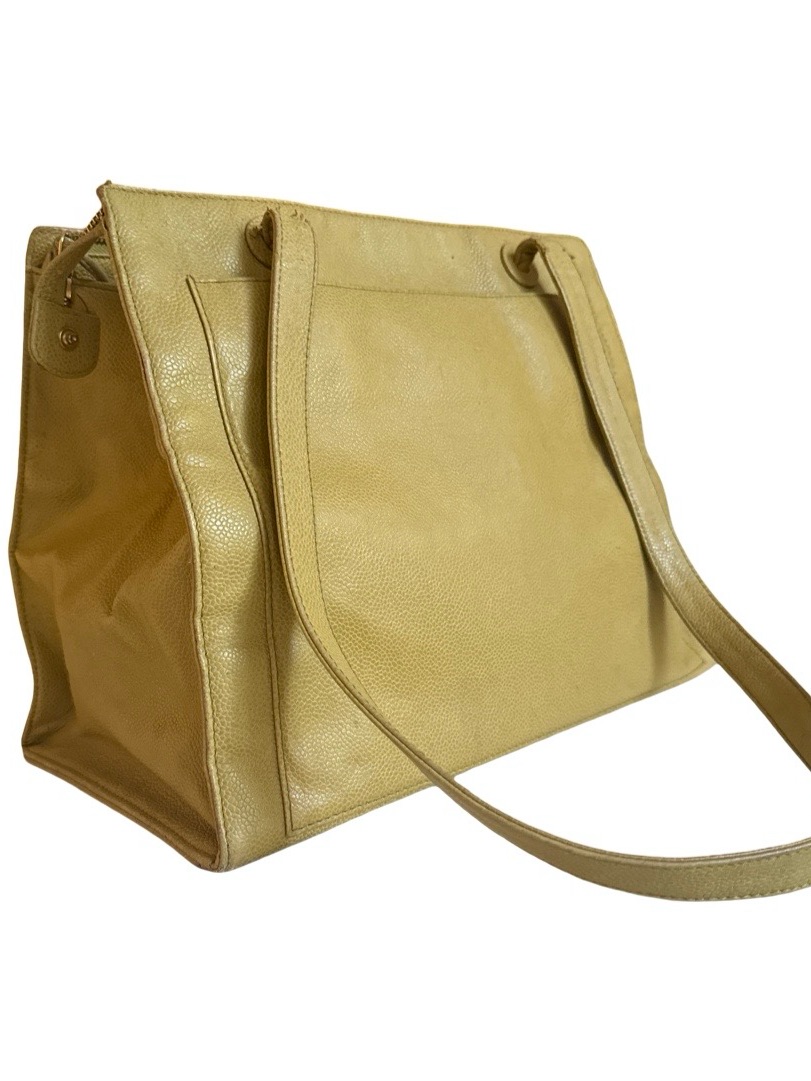 Vintage Chanel Olive Green Caviar Leather Cc Logo Shoulder Tote Bag — image 2 of 8